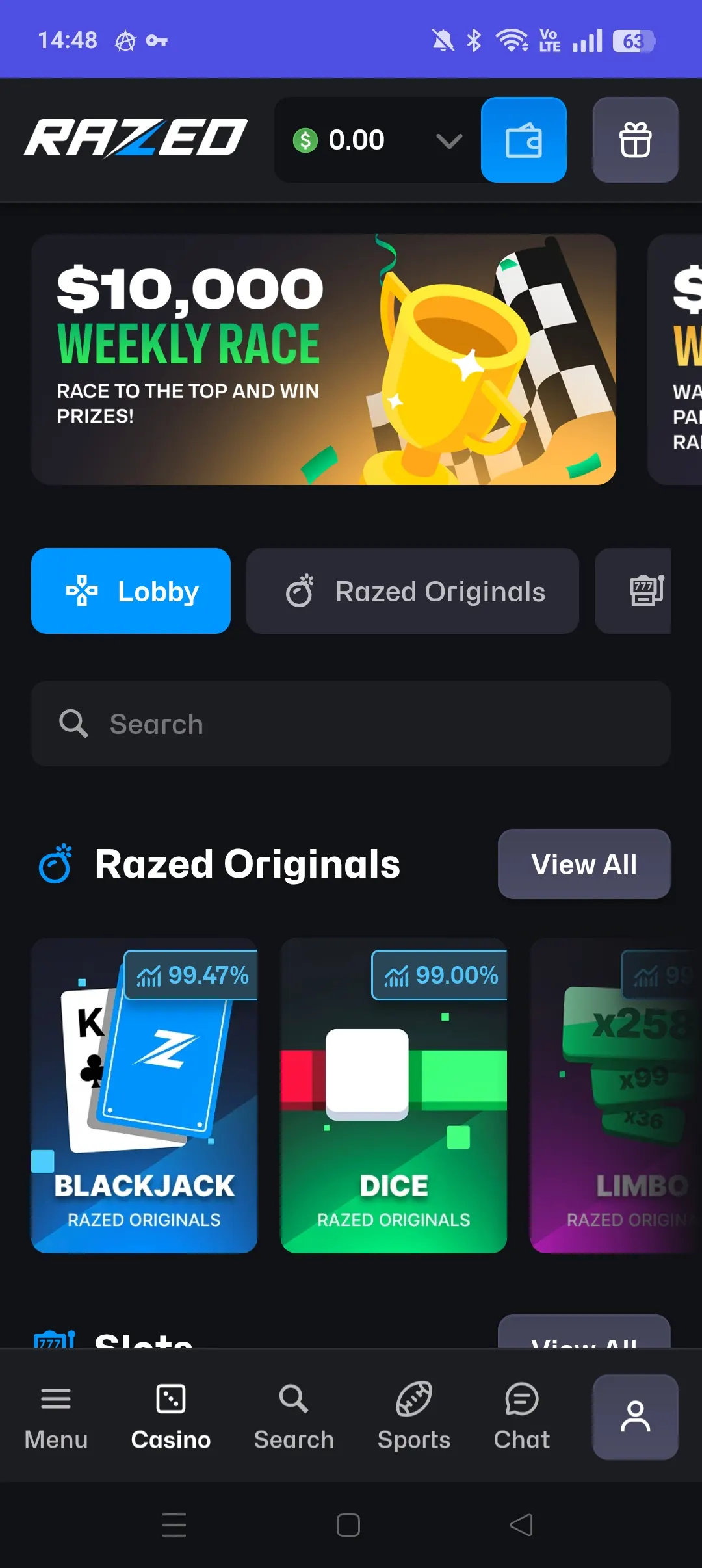 Razed mobile home with weekly race promo and featured games
