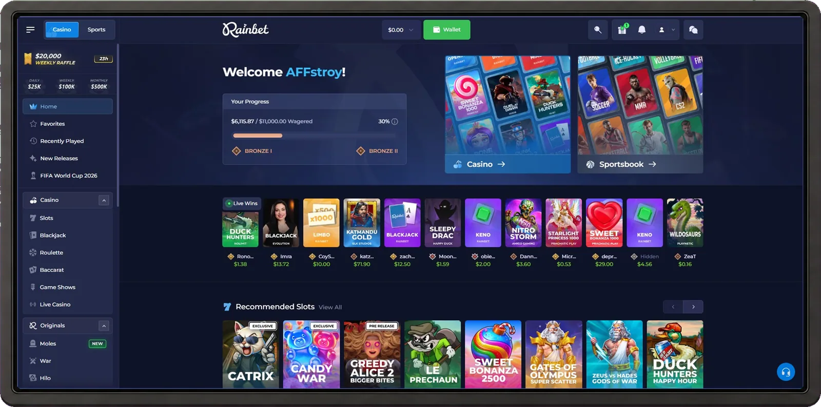 Rainbet interface preview