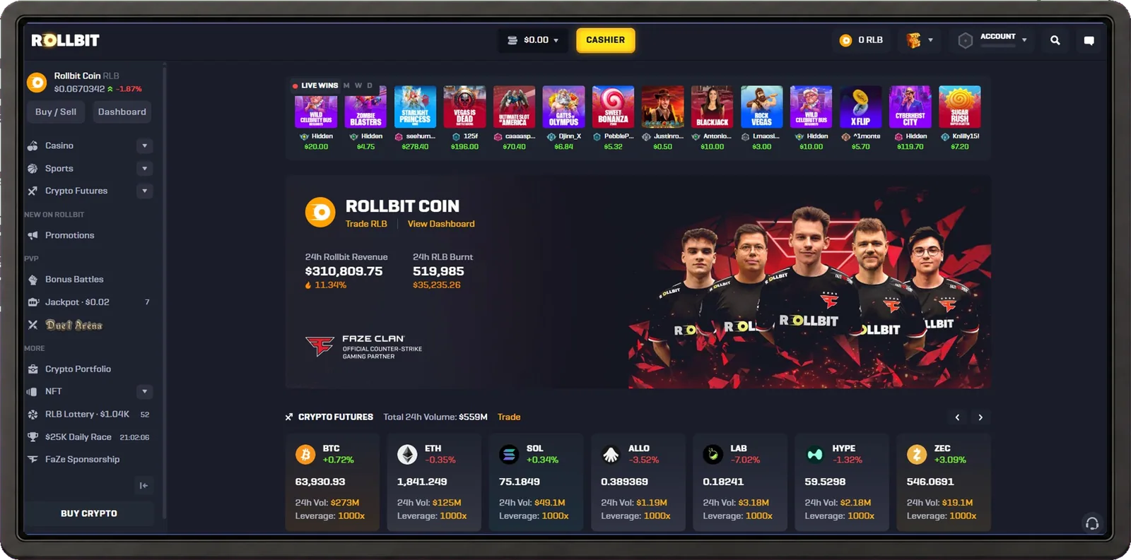 Rollbit interface preview