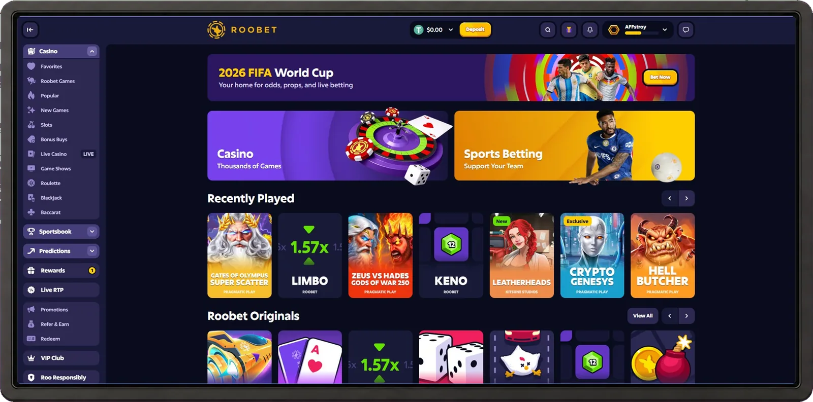 Roobet interface preview