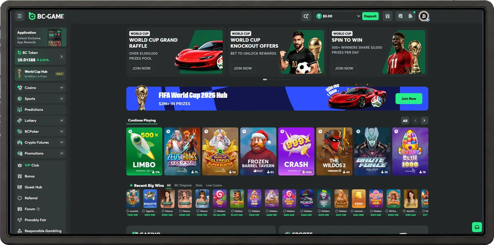 BC.Game desktop interface screenshot