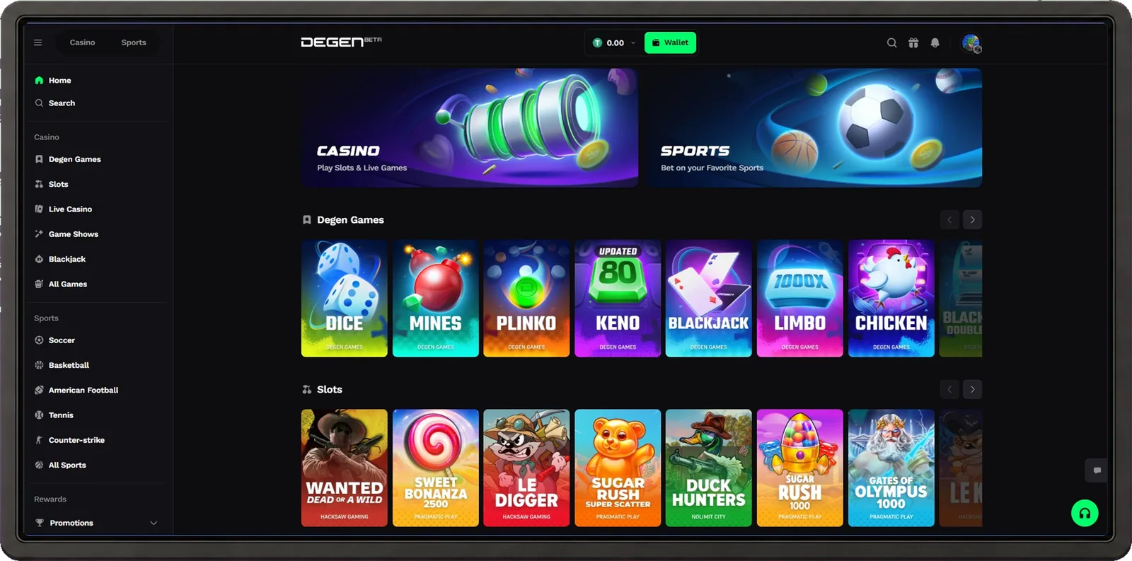 Degen desktop interface screenshot
