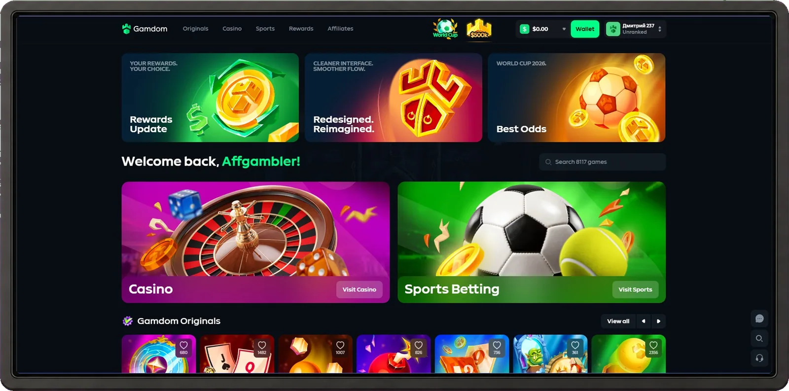 Gamdom desktop interface screenshot