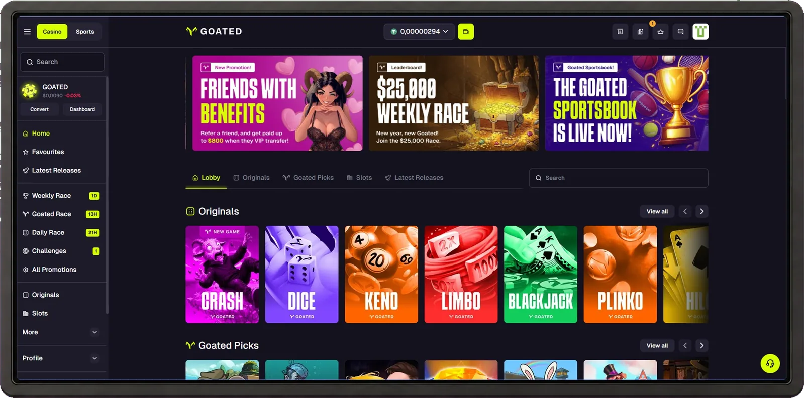GOATED desktop interface screenshot